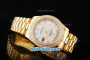 Rolex Day Date II Automatic Movement Full Gold with Diamond Bezel-White MOP Dial and Diamond Markers