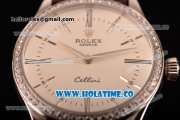 Rolex Cellini Asia Automatic Steel Case with White Dial Roman Numeral/Stick Markers and Brown Leather Strap - Diamonds Bezel (BP)