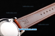 IWC Portuguese Swiss Valjoux 7750 Automatic Movement Steel Case with Silver Dial and Blue Numeral Markers-Brown Leather Strap