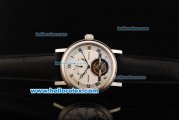Breguet Classique Complications Flying Tourbillon Manual Winding Movement White Dial with Black Roman Numerals and Black Leather Strap