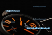U-Boat Italo Fontana Left Hook Automatic Movement PVD Case with Black Dial and Orange Markers - Black Leather Strap