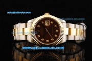 Rolex Datejust II Oyster Perpetual Automatic Movement Brown Dial with Diamond Markers and Gold Bezel-Two Tone Strap