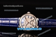 Cartier Ballon Bleu De Small Swiss Quartz Steel Case with White Dial Black Roman Numeral Markers and Blue Leather Strap