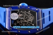 Richard Mille RM 055 Bubba Watson Asia Manual Winding Ceramic/Rose Gold Case with Skeleton Dial and Blue Rubber Strap Rose Gold Inner Bezel - 1:1 Original