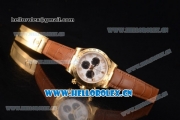 Rolex Cosmograph Daytona Clone Rolex 4130 Automatic Yellow Gold Case with White Dial Arabic Numeral Markers and Brown Leather Strap (EF)