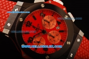 Hublot Big Bang Chronograph Swiss Valjoux 7750 Automatic Movement Red Dial with Black Bezel and Red Rubber Strap