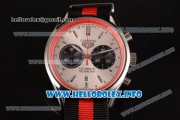 Tag Heuer Carrera Calibre 18 Chronograph Miyota Quartz Steel Case with White Dial Stick Markers and Red/Black Nylon Strap -Red Inner Bezel