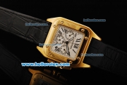 Cartier Santos 100 Automatic Movement Gold Case with Gold Bezel and Black Leather Strap