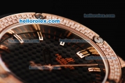 Hublot Big Bang Swiss Quartz Movement Black Grid Dial with Diamond Bezel and Rose Gold Stick Markers-Lady Size