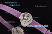 Cartier Perles de Cartier Swiss Quartz Steel Case with Purple Leather Strap and White Dial Diamond Bezel 1:1 Original