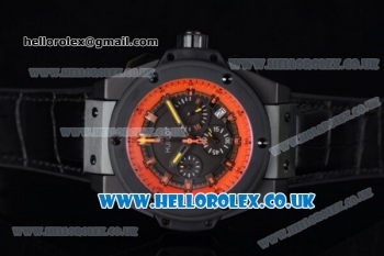 Hublot King Power Chrono Japanese Miyota OS20 Quartz PVD Case with Black Dial Orange Bezel and Black Leather Strap