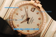 Omega Constellation Swiss Quartz Movement Steel Case with Diamond Bezel/Markers and Two Tone Strap