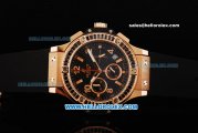 Hublot Big Bang Chronograph Miyota Quartz Movement Rose Gold Case with Black Dial - Black Diamond Bezel