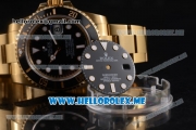 Rolex Submariner Clone Rolex 3135 Automatic Yellow Gold Case/Bracelet with Black Dial and Dot Markers - 1:1 Original (BP)