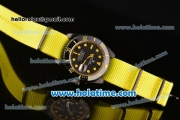 Rolex Submariner Asia 2813 Automatic PVD Case with Yellow Markers Carbon Fiber Dial and Yellow Nylon Strap