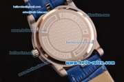 Roger Dubuis Excalibur 36 Miyota OS2064 Quartz Steel Case Diamond Bezel with Blue Leather Strap White Dial