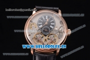 Audemars Piguet Jules Audemars Skeleton Tourbillon Asia ST25 Automatic Rose Gold Case Black Dial Roman Numeral Markers and Black Leather Strap