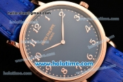 Patek Philippe Calatrava Miyota OS2035 Quartz Rose Gold Case with Blue Dial and Arabic Numeral Markers