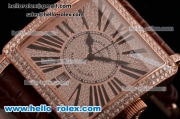Franck Muller Master Square Swiss ETA 2824 Automatic Rose Gold Case Diamond Bezel with Brown Leather Strap and Diamond Dial