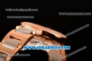 Cartier Rotonde De Miyota Quartz Rose Gold Case/Bracelet with Blue Dial and Diamonds Bezel