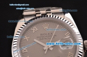 Rolex Datejust Swiss ETA 2836 Automatic Steel Case with Roman Numeral Markers Gray Dial and Stainless Steel Strap