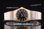 Omega Constellation Co-Axial Swiss ETA 2824 Automatic Steel Case with Yellow Gold Bezel and Yellow Gold Markers-Black Dial