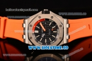 Audemars Piguet Royal Oak Offshore Diver Asia Automatic Steel Case with Black Dial Orange Rubber Strap and White Stick Markers (EF)