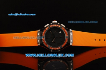 Hublot Big Bang Chronograph Swiss Quartz Movement PVD Case with Orange Diamond Bezel and Orange Rubber Strap-Lady Model