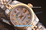 Rolex Datejust Ladies Swiss ETA 2671 Automatic Movement Two Tone Case with White MOP Dial and Diamond Markers