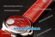 Cartier Ballon Bleu De Citizen Automatic Steel Case with Red Dial Roman Numberal Markers and Red Genuine Leather Strap