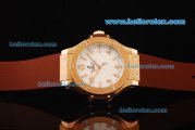 Hublot Big Bang King Swiss Quartz Movement Rose Gold Case with White Dial and Brown Rubber Strap