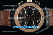 Hublot Classic Fusion ChronographSwiss Valjoux 7750 Automatic Rose Gold Case with Black Dial Stick Markers and Brown Genuine Leather Strap