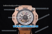 Hublot Masterpiece MP 08 Antikythera Sunmoon Asia 2813 Automatic Rose Gold Case Skeleton Dial Brown Leather Strap and White/Rose Gold Markers