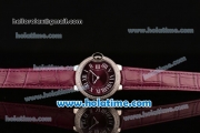 Cartier Ballon Bleu Swiss Quartz Stainless Steel Case with Burgundy Leather Strap Diamond Bezel and Burgundy Dial