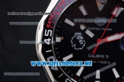 Tag Heuer Aquaracer Calibre 5 Match Timer Premier League Special Edition Miyota Quartz Steel Case with Black Dial and Black Leather Strap Stick Markers