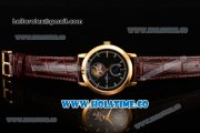 Vacheron Constantin Patrimony Tourbillon Swiss ETA 2824 Automatic Yellow Gold Case with Black Dial Stick Markers and Brown Leather Strap