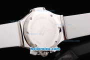 Hublot Big Bang Chronograph Quartz Movement White Bezel with White Dial and Silver Markers-White Rubber Strap