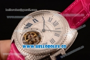 Cartier Cle de Cartier Flying Tourbillon Swiss Tourbillon Manual Steel Case with White Dial and Pink Leather Strap (ZF)