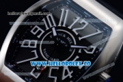 Franck Muller Vanguard Swiss ETA 2892 Automatic Steel Case with Black Dial Arabic Numeral Markers and Black Leather Strap