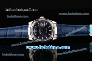 Rolex Day-Date Asia 2813 Automatic Steel Case with Blue Leather Strap Stick Markers and Blue Dial (BP)