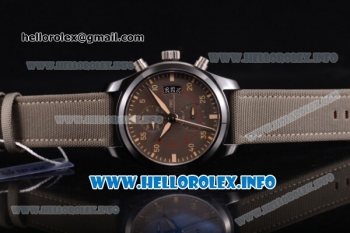 IWC Pilot's Watch Top Gun Miramar Chrono Swiss Valjoux 7750 Automatic Ceramic Case with Brown Dial and Grey Nylon/Leather Strap (YL)