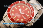 Rolex Submariner Automatic Movement Full Steel with Red Bezel and Red Dial - Yellow Markers