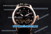 IWC Big Pilot Double Tourbillon Asia ST28 Automatic Rose Gold Case with Black Dial and Black Leather Strap Stick/Arabic Numeral Markers