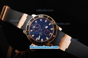 Ulysse Nardin Maxi Marine Automatic Movement Rose Gold Case with Black Dial and Black Bezel-Black Rubber Strap