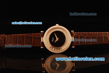 Chopard Happy Sport Swiss Quartz Movement Diamond Bezel with Black Dial and Brown Leather Strap