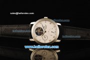 BlancPain Le Brassus Swiss Tourbillon Manual Winding Movement Steel Case with White Dial and Black Leather Strap