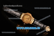 Patek Philippe Nautilus Asia Automatic Yellow Gold Case with Gold Dial Black Leather Strap and Stick Markers