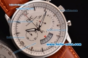 IWC Portuguese Chronograph Japanese Miyota OS20 Quartz Stainless Steel Case with Brown Leather Strap and Silver Markers White Dial