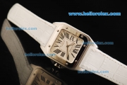 Cartier Santos 100 Swiss ETA 2671 Automatic Movement Steel Case with White Dial and White Leather Strap-1:1 Original