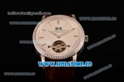 A.Lange&Sohne Saxonia Tourbillon Asia Automatic Steel Case with White Dial Brown Leather Strap and Diamonds Bezel